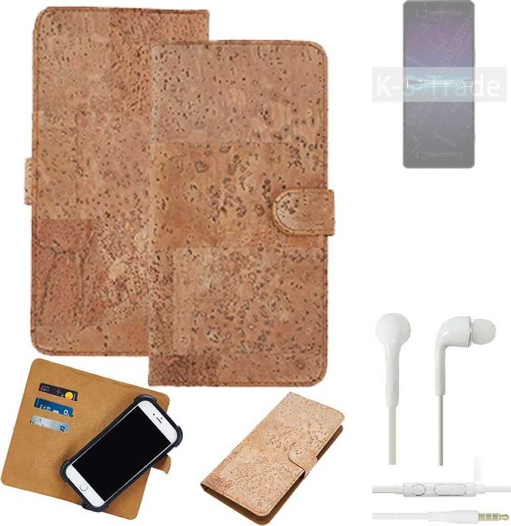 K-S-Trade Hülle kompatibel mit Sony Xperia 1 IV + in ear Kopfhörer Kork Handyhülle Cover Schutzhülle TPU Case Bumper in Hellbraun, (1x)