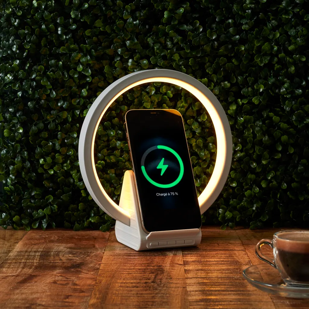 Lampe de Bureau Induction et Enceinte 5W pour Télétravail et Table Nuit