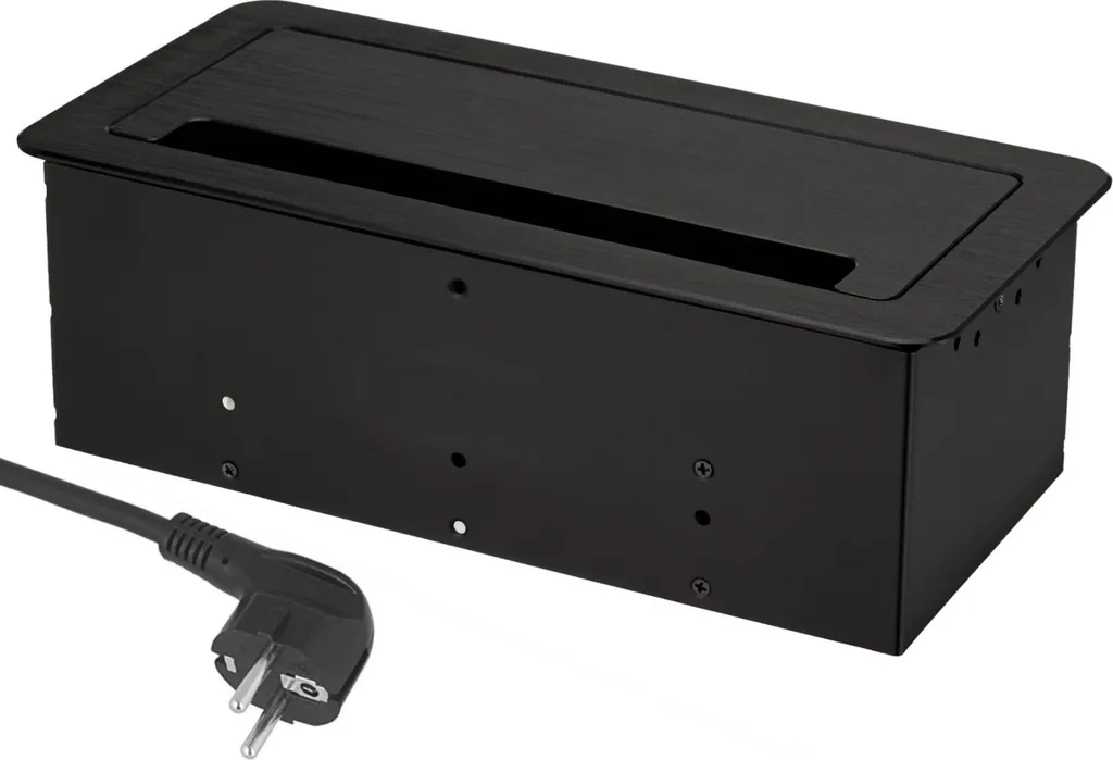 Prise encastrée escamotable aluminium 2 ports avec USB et LAN RJ45