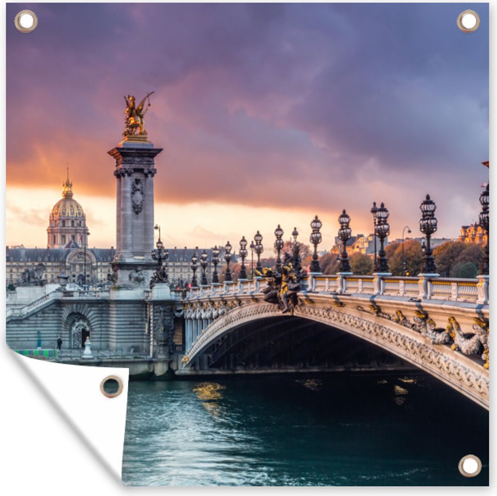 MuchoWow 50x50 cm Outdoor-Poster Gartendeko Sichtschutz Garten Poster für den Garten Paris - Brücke - Himmel
