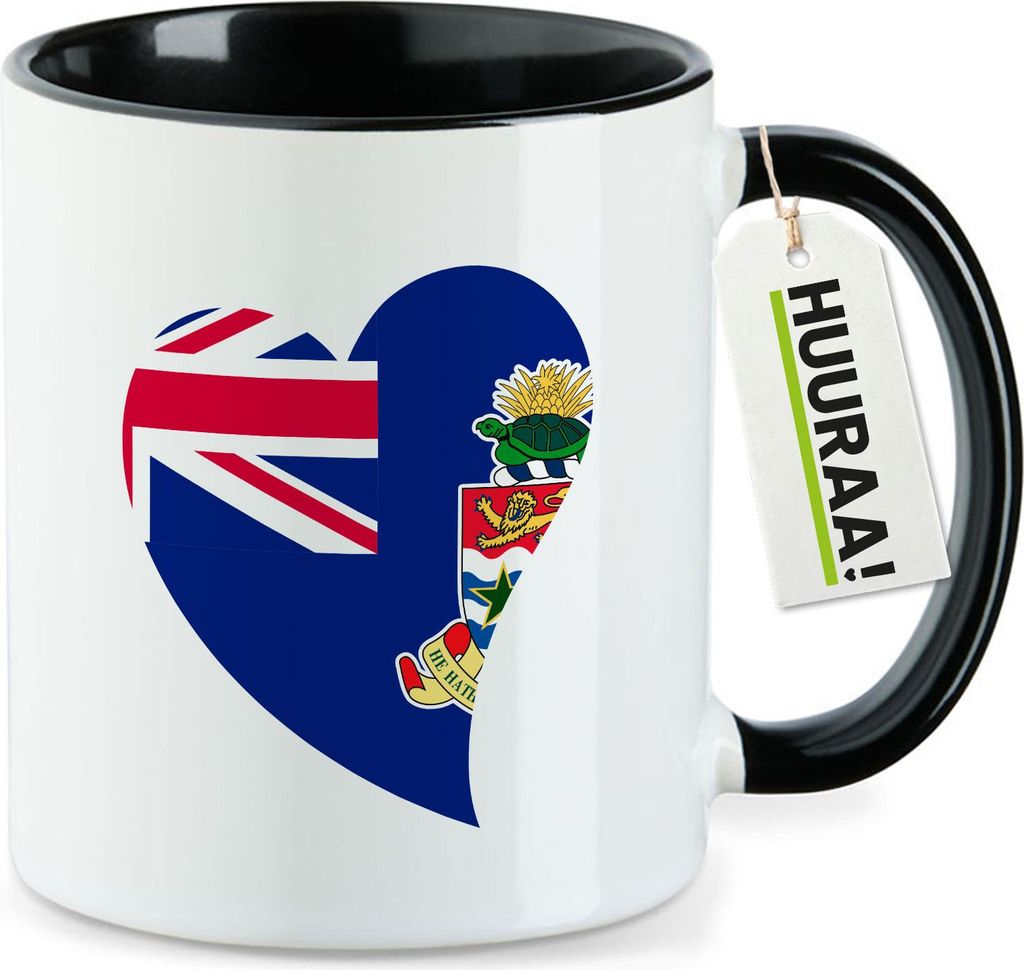 Huuraa Kaffeetasse Kaimaninseln Flagge Herz 330ml Schwarz Keramik Kaffeebecher Geschenkidee
