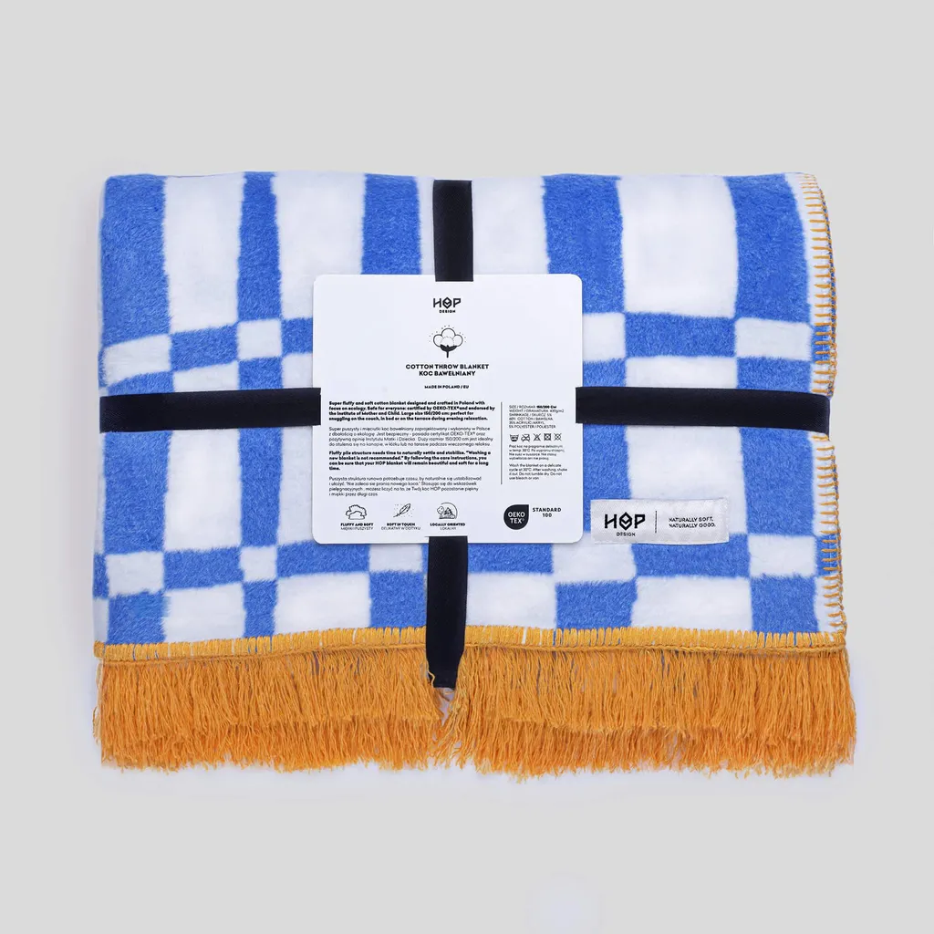 Coperta da Viaggio Cotone Scacchi Blu Bianchi | Leggera e Traspirante