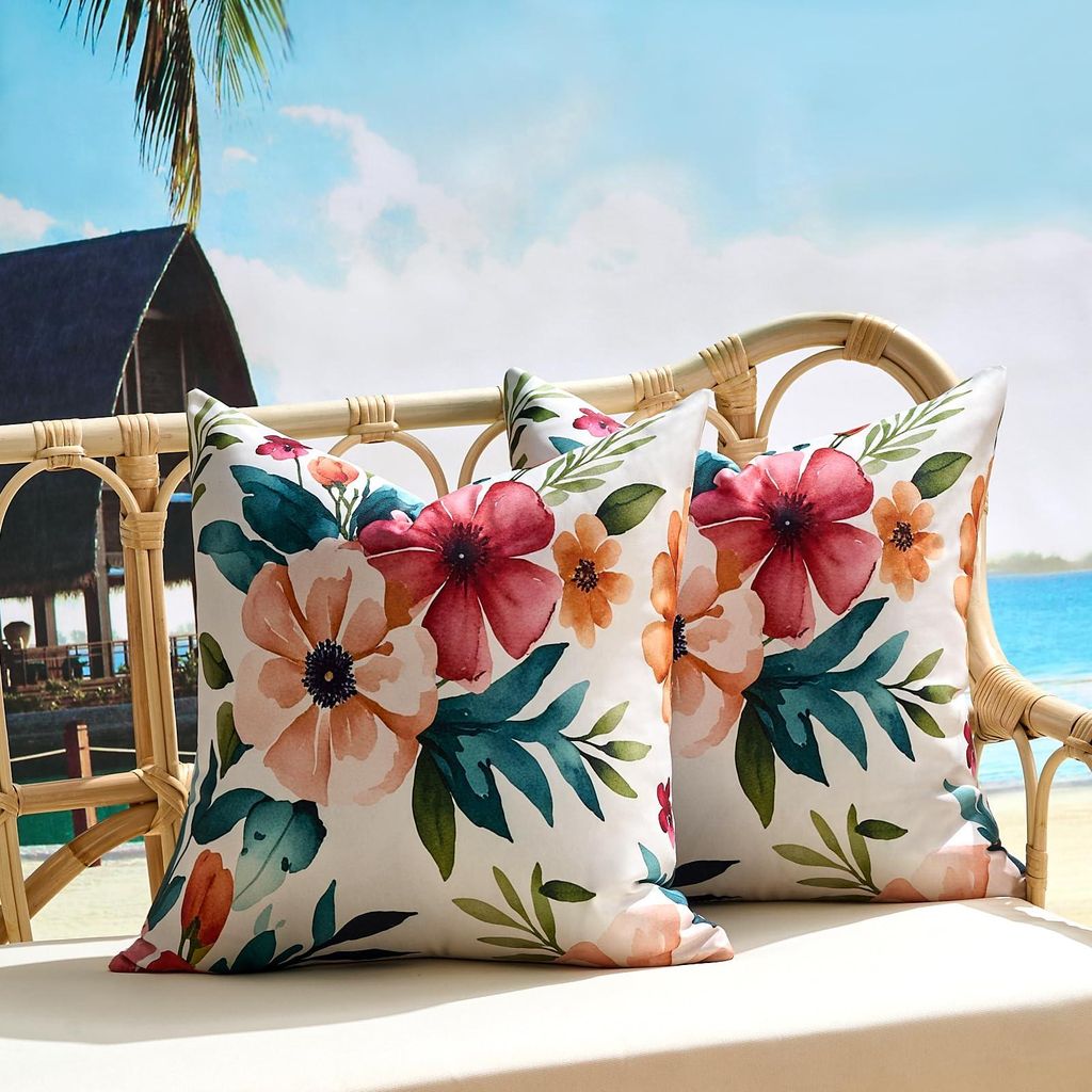 Wasserdichte Outdoor-Kissenbezüge, 50 x 50 cm, mit Blumenmuster, Landhausstil, quadratisch, 2er-Set