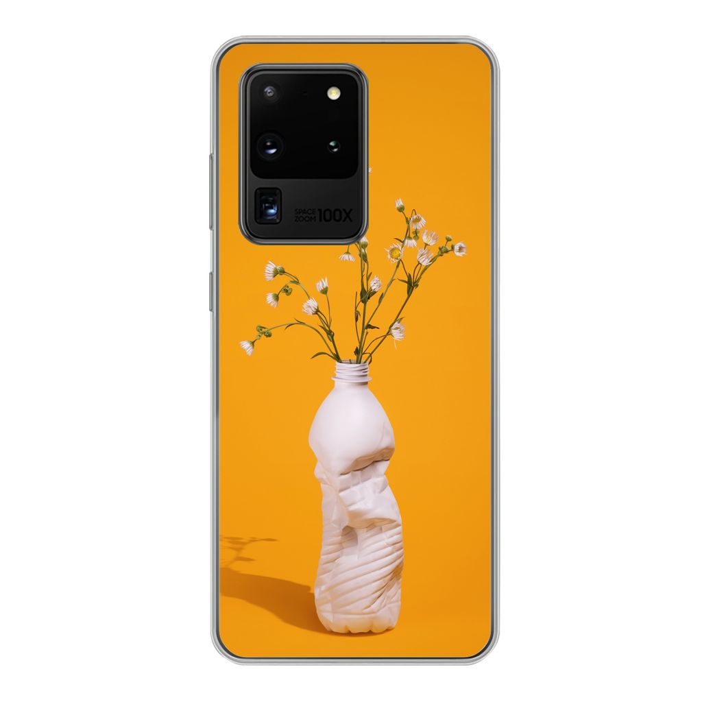 MuchoWow Handyhülle Schutzhülle Hülle für Samsung Galaxy S20 Ultra Flasche - Blumenstrauß - Gelb Silikon Softcase Handy Hülle - Karteninhaber