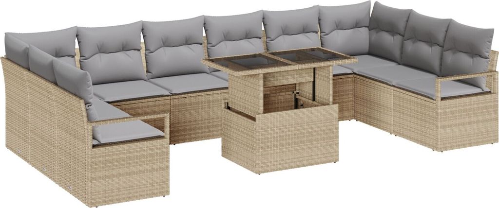 2025 Moderne 11-teiliges Garten-Sofa-Set mit Kissen Beige Poly-Rattan, 2-Sitzer Garten-Sofa mit Kissen Beige Poly-Rattan - Gartensofas Neu327444