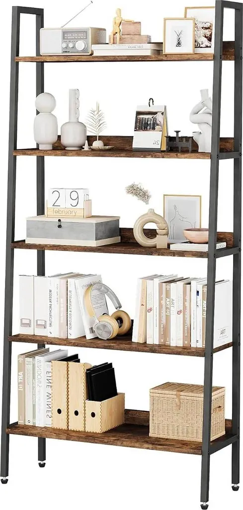 Étagère bois marron 5 niveaux structure étroite pour petit espace