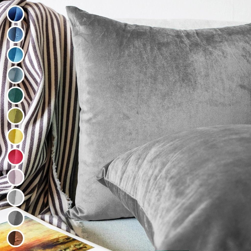 Lionmood Premium Samt Kissenbezug Grau 50x50cm -1er- Velvet Kissenhülle mit Reißverschluss - Modernes Design, Weich, Einfarbig für Sofa