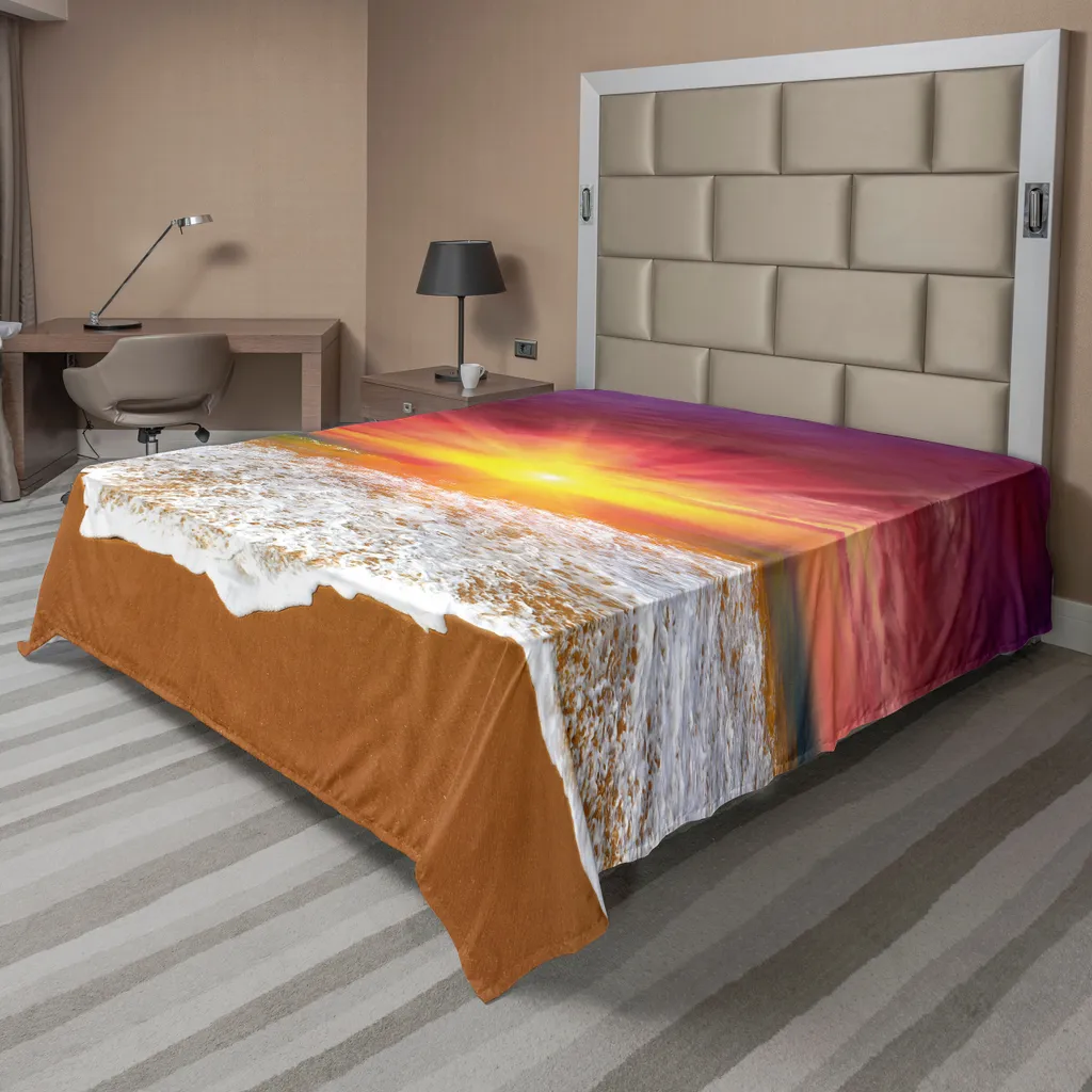 Drap de Lit en Tissu Douceur Confortable Motif Océan et Soleil Levant XL