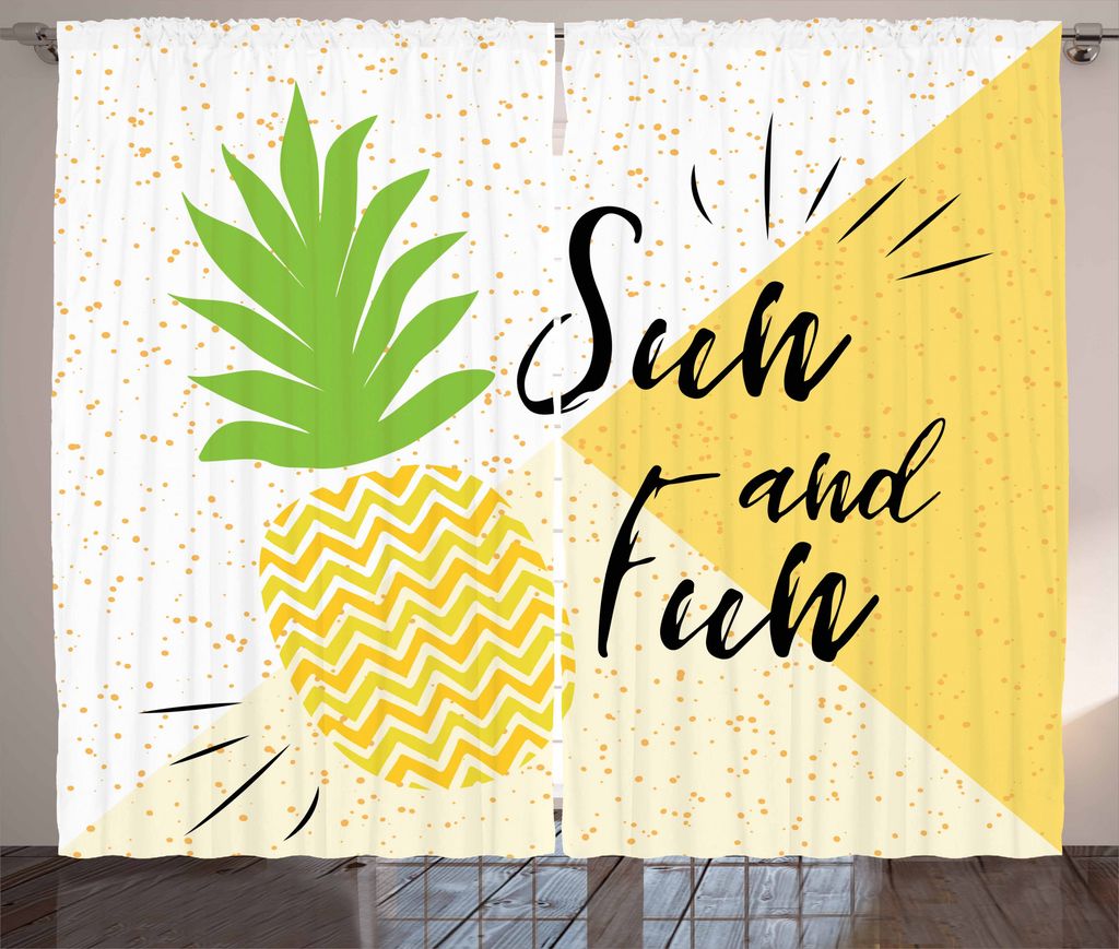 ABAKUHAUS Strand-Zitat Rustikaler Vorhang, Sun and Fun Ananas, Wohnzimmer Universalband Gardinen mit Schlaufen und Haken, 280 x 175 cm, Gelb Grün ...