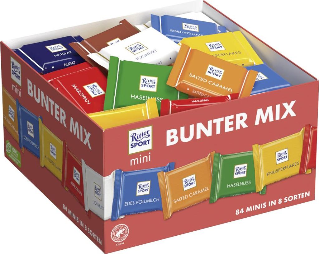 Ritter Sport Mini Thekendisplay 8 Sorten Vollmilchschokolade 1400g