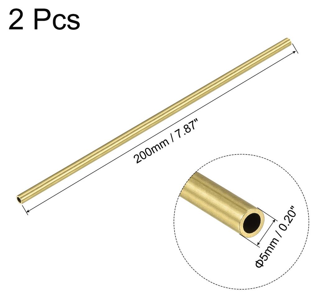 2 Stš¹ck 200mm L?nge Messingrohr 5mm Au?endurchmesser, Nahtlose Gerades Rohr 1mm Wandst?rke, Messing Rundrohr fš¹r Industrie Bauwesen Garten Ha...