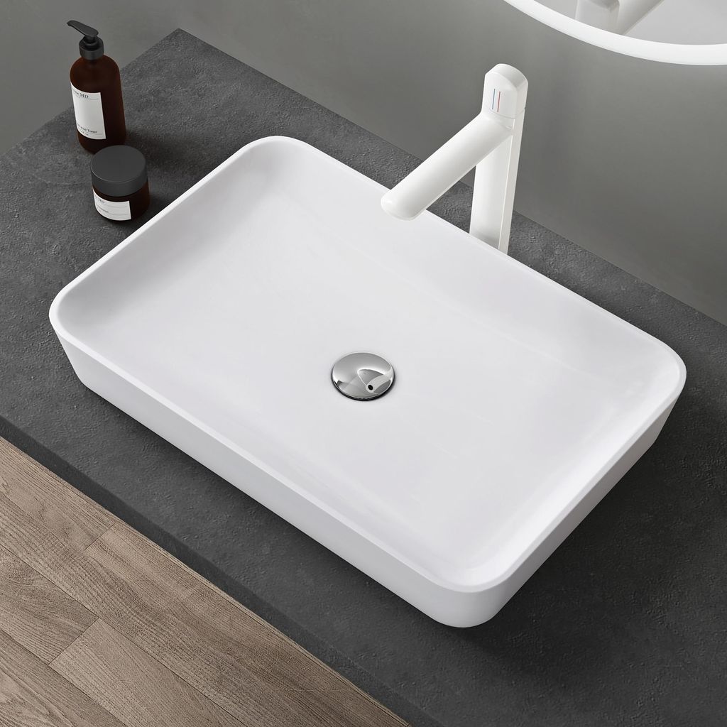 doporro Waschbecken Mineralguss Aufsatzwaschbecken 60x40x9cm in matt Weiß inkl. NANO-Beschichtung Colossum815