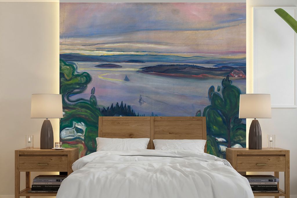 MuchoWow Fototapete für Wohnzimmer oder Schlafzimmer Wandtapete Vinyl Motivtapete Zugrauch - Edvard Munch - 240x240 cm - Schlafzimmer-Tapete