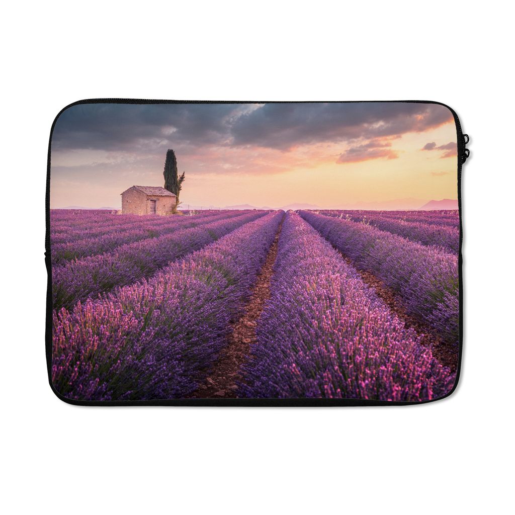 MuchoWow Laptop Hülle 14 ZollLavendel - Blumen - Lila - Feld Laptoptasche - Laptoptasche - Stoßsicher - Schutzhaube