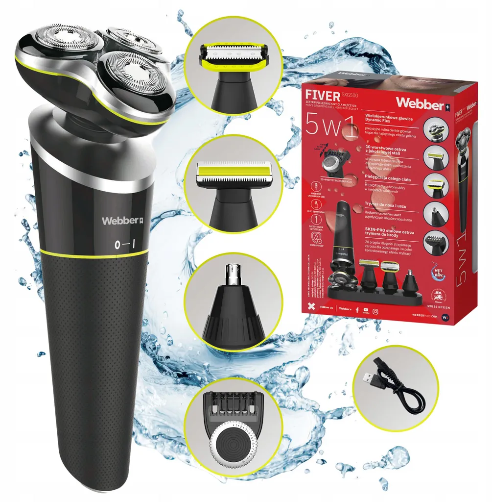 Rasoir rechargeable USB 5-en-1 - Technologie Wet & Dry Webber FIVER