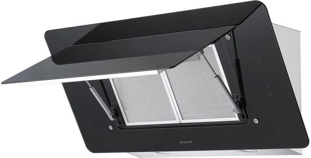 Hotte Brandt 90cm Inclinée Inox et Verre Noir 543 M3 3 Vitesses