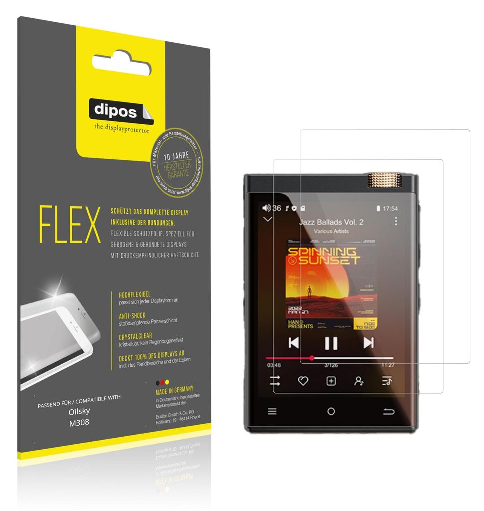 2x Schutzfolie für Oilsky M308 Folie, 100% Displayabdeckung, dipos Flex