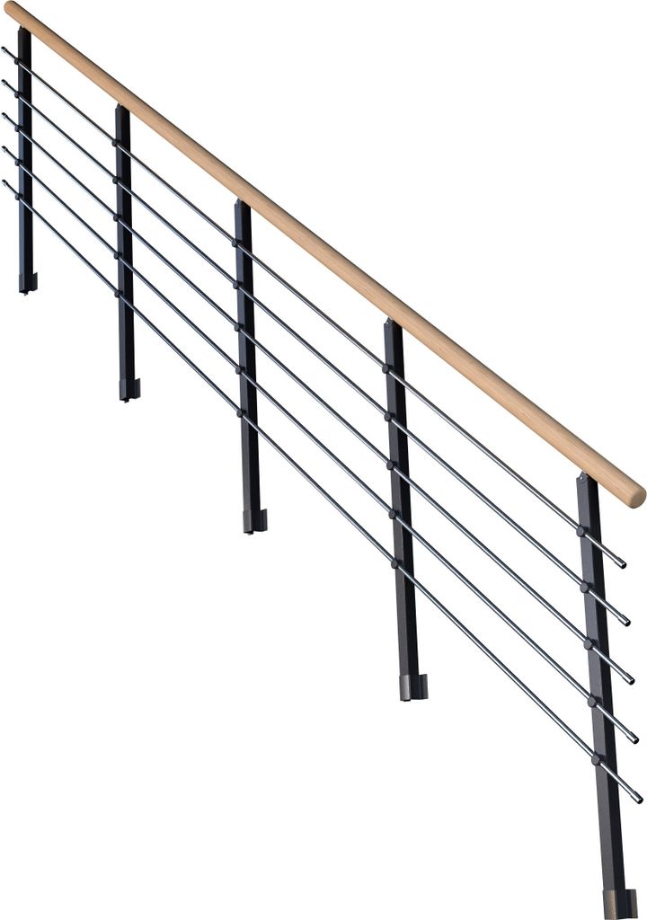 Treppengeländer Modell Kos Gerade-15 Stufen-Metall-Eiche-Anthrazit DB 703