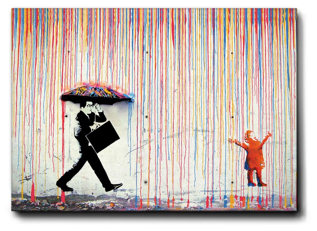 Giallobus - Regen der Farben - Banksy - 70L x 50B cm - Bild - Premium Loom Canvas mit hoher Dicke