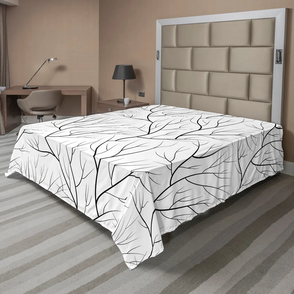 Drap plat d'hiver style japonais 260x228 cm motif branches nature blanc