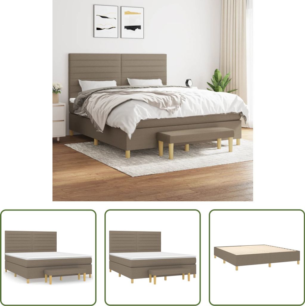 The Living Store Boxspringbett mit Matratze Taupe 180x200 cm Stoff