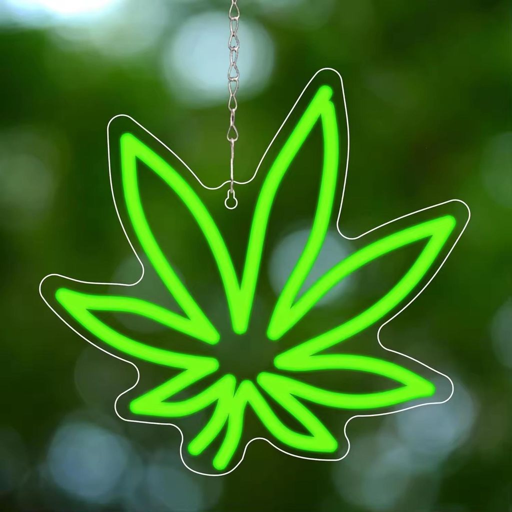 NEON LED Licht, dekorative Wand-Leuchte, Hanfblatt, Cannabisblatt Weed, grün, ca. 26 x 30,5 cm
