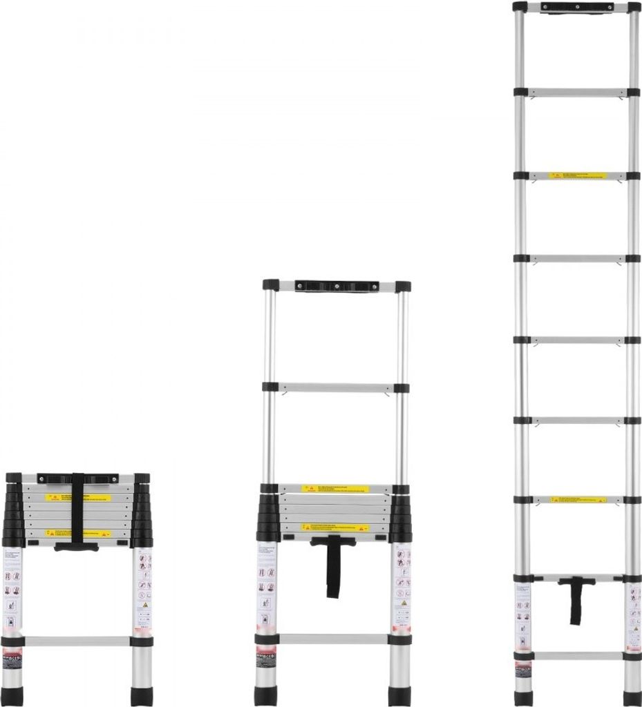 Teleskopische Verlängerungsleiter 2,6 Meter - Ein-Knopf-Rückzug - 170 KG Kapazität - Robustes Design - Ideal für Innen- und Außenbereich Nutzung