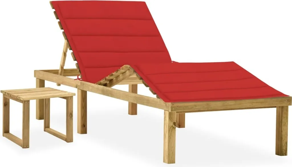Lettino Prendisole Legno Pino Impregnato + Tavolo e Cuscino Morbido - 1