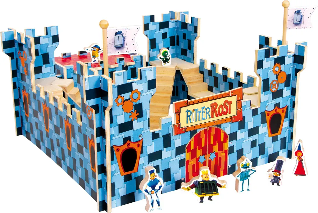 Château fort Ritter Rost avec 6 figurines en bois pour petit chevalier