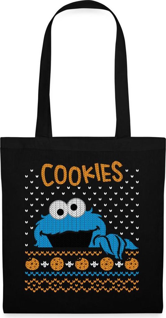 Spreadshirt Sesamstraße Krümelmonster Ugly Xmas Stoffbeutel, One size, Schwarz
