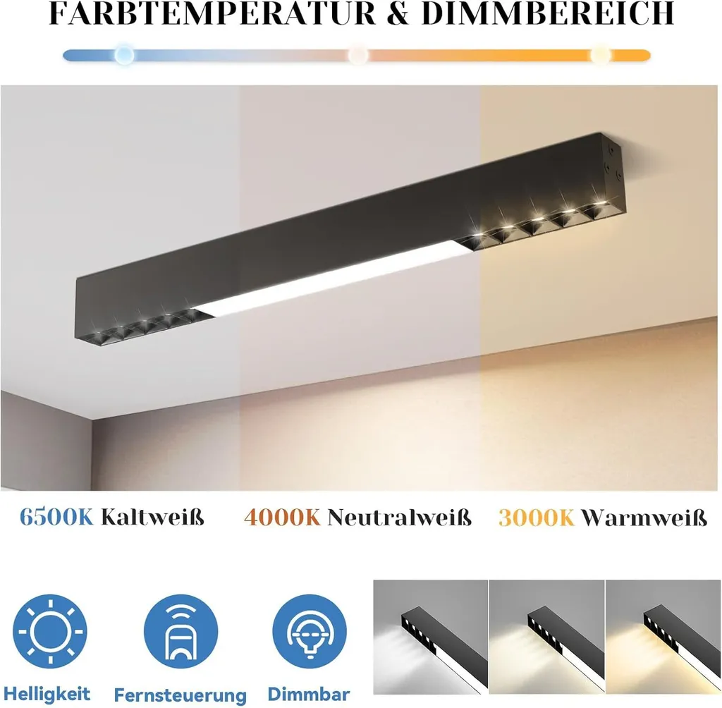 Plafonnier Cuisine LED 17W Noir 53cm Intensité Variable et Télécommande