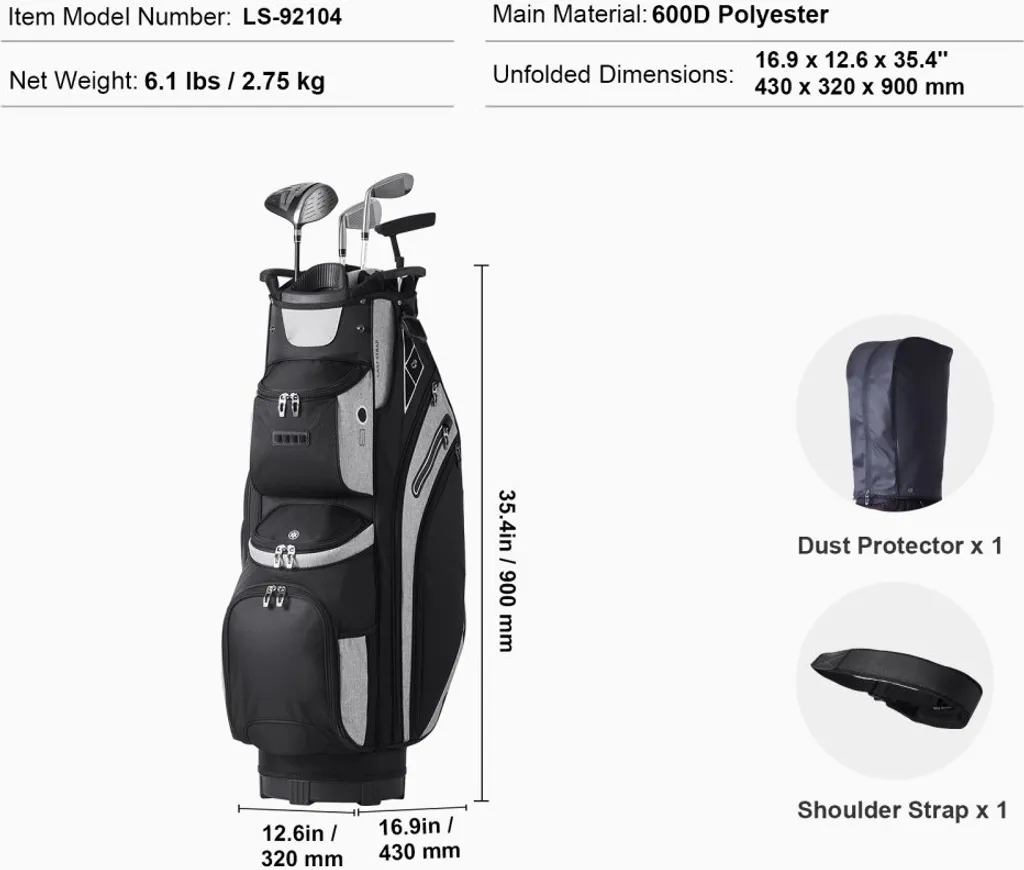 Sac pour Chariot de Golf 14 Compartiments - Séparateurs 90 cm Noir - 7