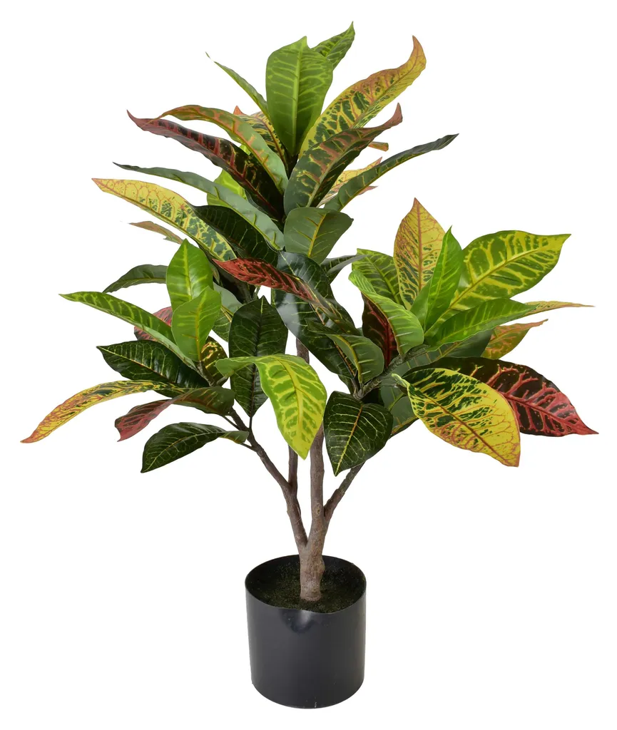 Plante artificielle Viridis Croton multicolore 77 cm avec pot noir