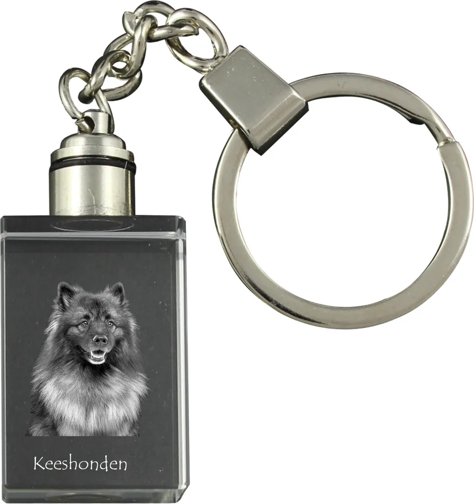 Portachiavi Luminoso Keeshond Art-Dog: Cristallo Inciso Laser Elite