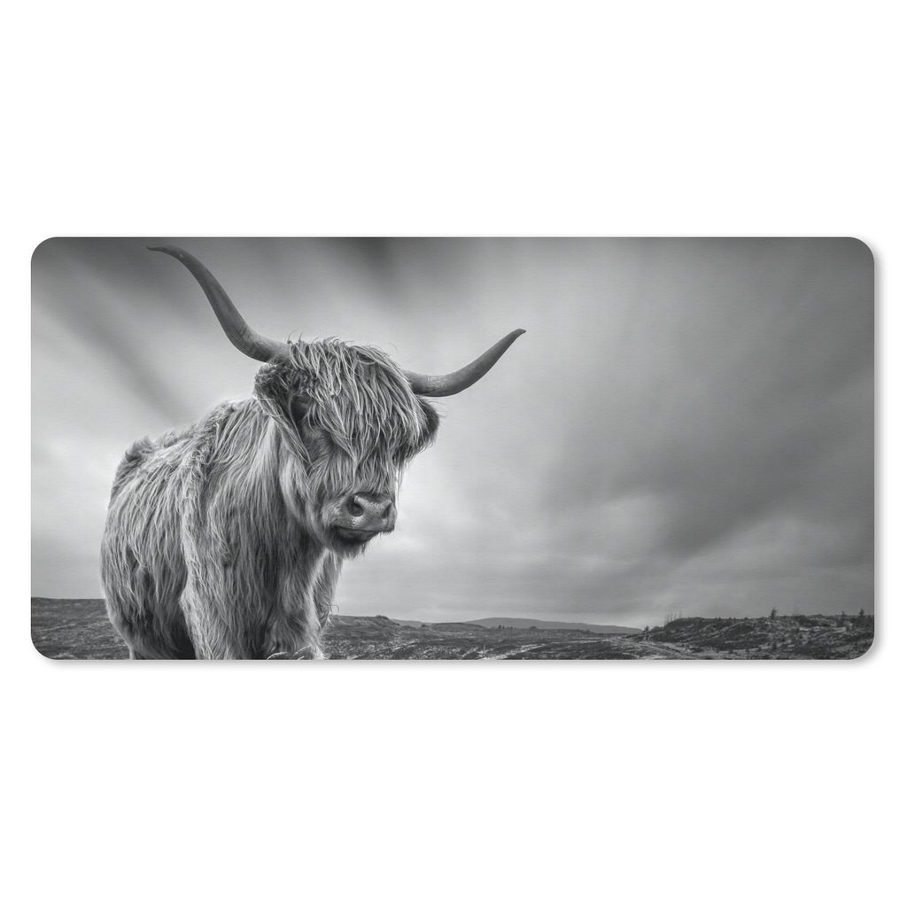 MuchoWow Schreibtischunterlage Kühe - Schottische Hochlandkühe - Natur - Tiere - Schwarz und weiß 80x40 cm - XXL Mauspad - Gaming Mauspad