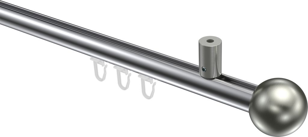 Interdeco Innenlaufstange / Gardinenstange mit Innenlauf Chrom / Edelstahl-Optik, Typ Sonius Luino (Kugel) Deckenmontage, 20 mm Ø 1-läufig, 140 cm