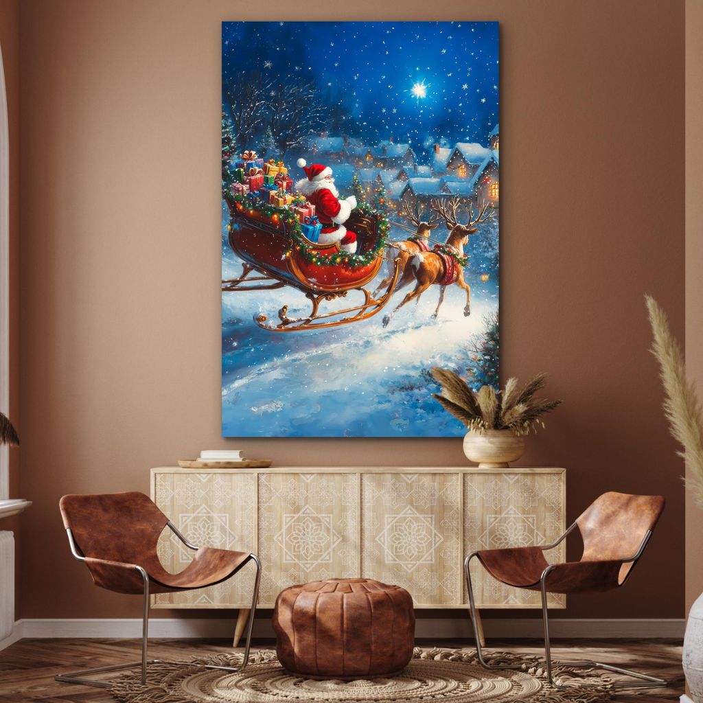 MuchoWow Wanddekoration Metall Metallbild Wandkunst 100x150 cm Weihnachtsmann - Rentier - Weihnachten - Schnee MuchoWow Aluminium Gemälde - Bild