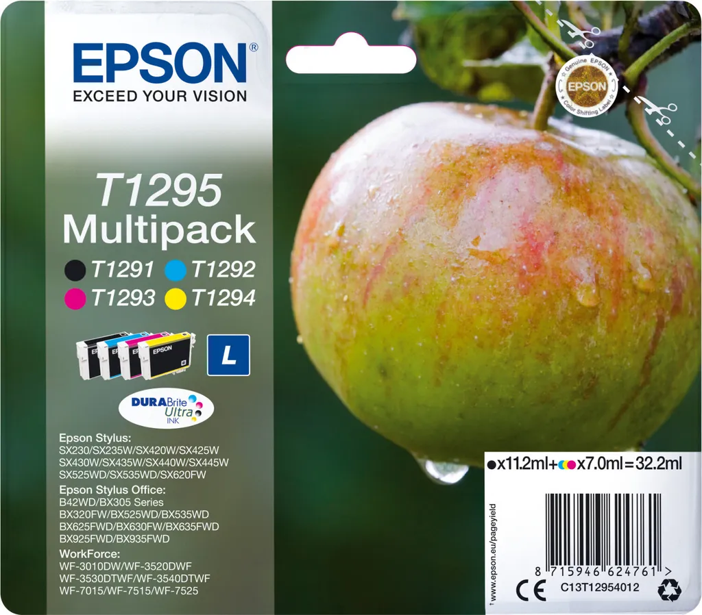Epson T1295 Multipack - Confezione da 4 - 32,2 ml - Nero, Giallo, Ciano, Magenta - Originale - Blister con RF / Acustico A