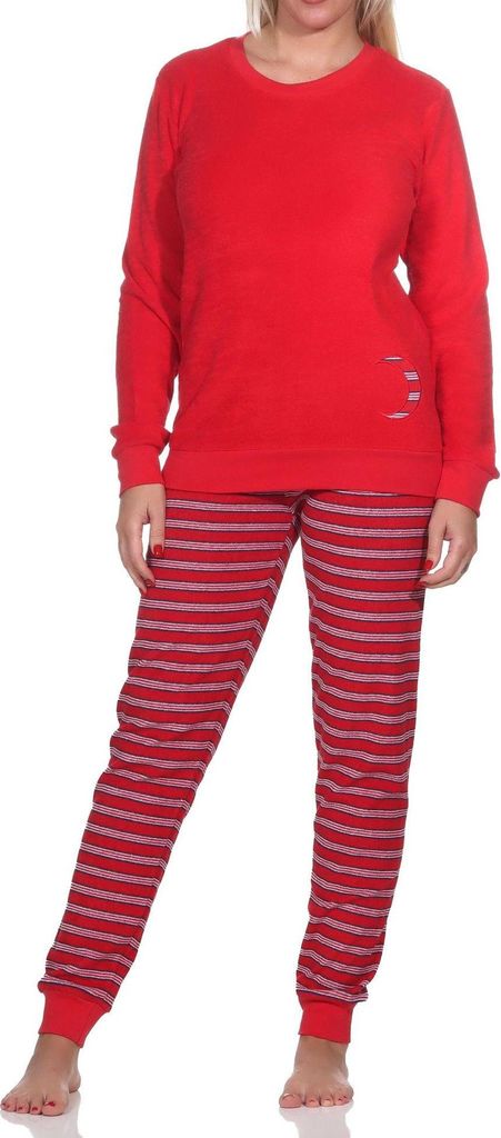 Normann Damen Frottee langarm Schlafanzug mit Bündchen - Pyjama auch in Übergrössen ; rot , 44