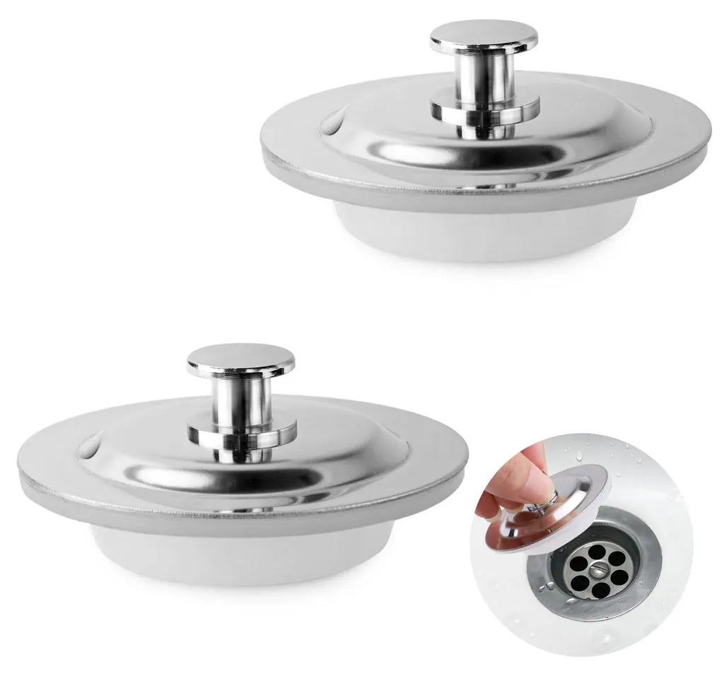 Bouchon pour Baignoire et Évier de Cuisine - Pack de 2 Pièces Inox Universel