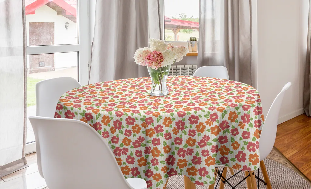 Tovaglia Artistica Floreale ABAKUHAUS | Rotonda 150 cm Corallo e Avorio