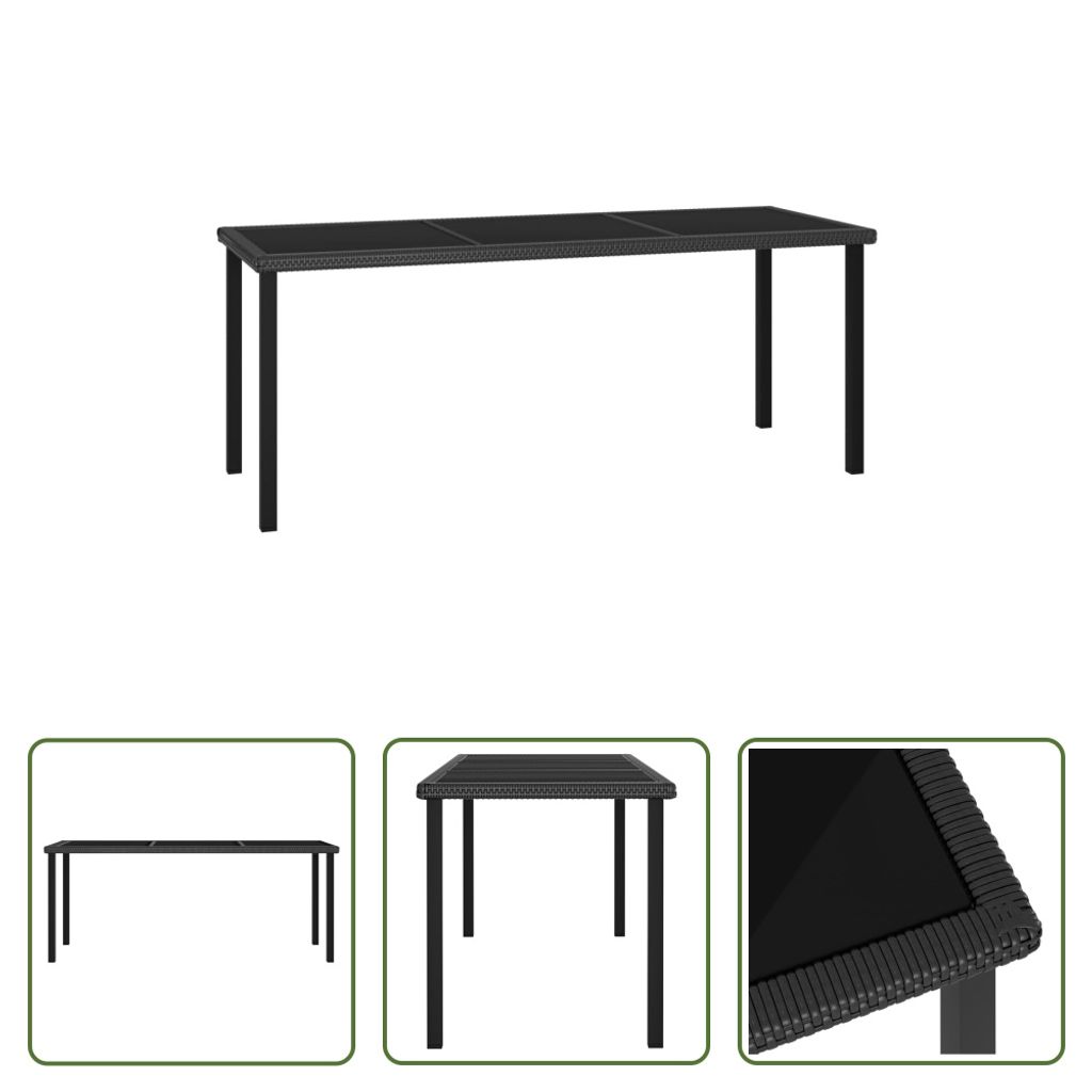 The Living Store Garten-Esstisch Schwarz 180x70x73 cm Poly Rattan