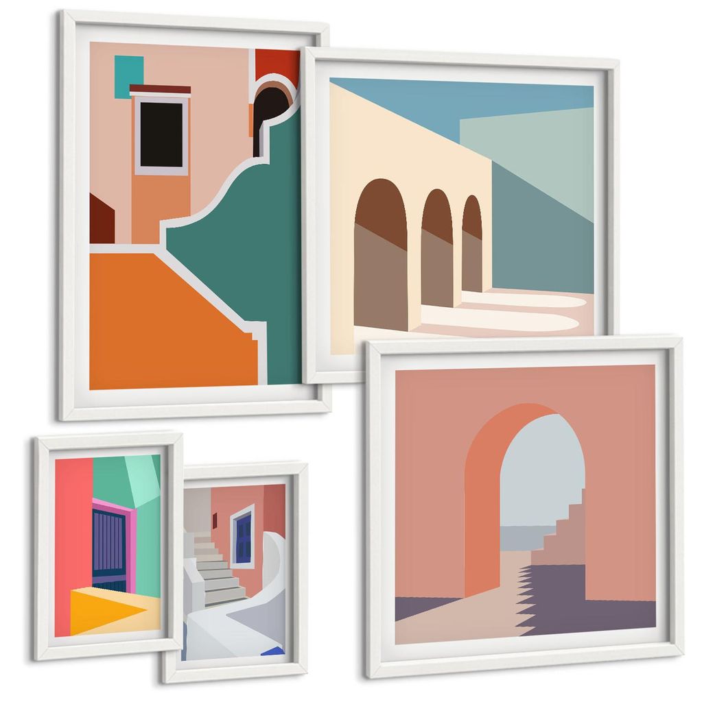 Bilder Set 5-teilig im Goldrahmen Rahmen – Wandbilder 5 Stück – gerahmte Poster für Wohnzimmer, Schlafzimmer und Flur – 50x50 cm - 40x60 cm...