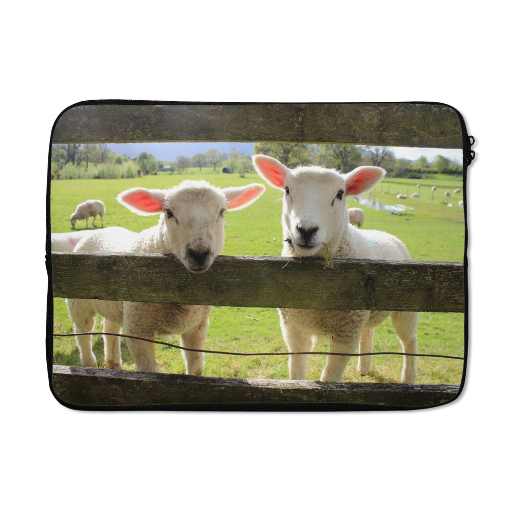 MuchoWow Laptop Hülle 13 Zoll Schaf - Holz - Lamm Laptoptasche - Laptophülle - Sleeve - Rundumschutz