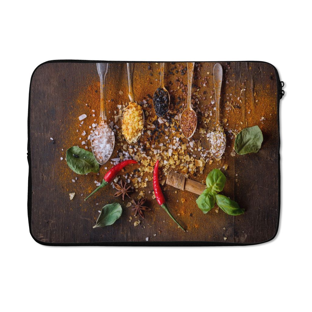 MuchoWow Laptop Hülle 14 ZollLöffel - Kräuter - Chili - Gewürze - Salz Laptoptasche - Laptoptasche - Stoßsicher - Schutzhaube
