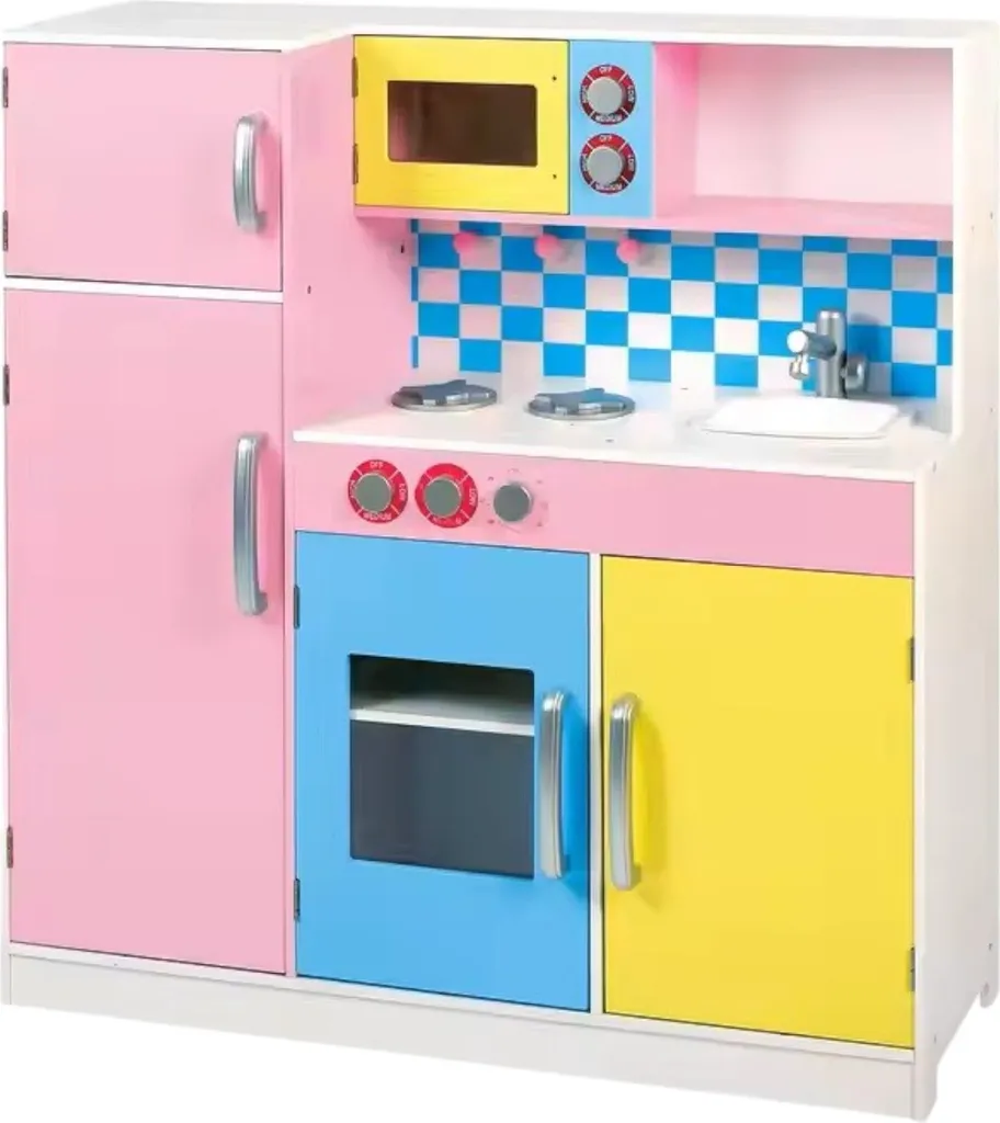 Cuisine bois enfant robuste et colorée - Éléments interactifs et design