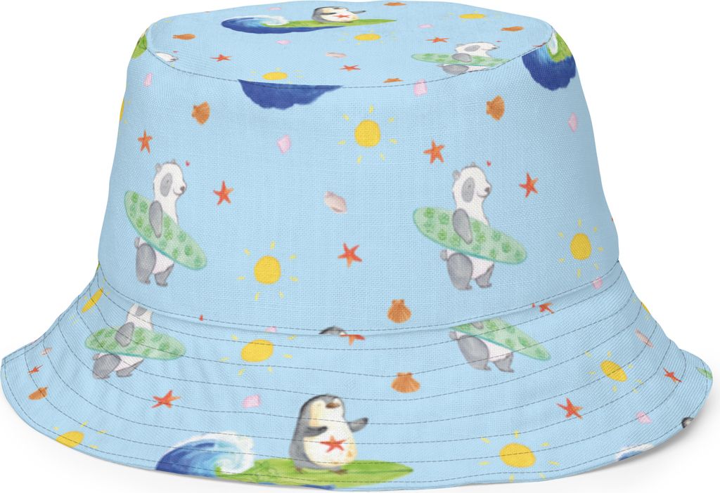 Mr. & Mrs. Panda Sommerhut Pinguin Surfer Größe S/M - Blau - Geschenk, Surfen, Outdoorhut, Fischerhut, Hawaii, Urlaub, Schlapphut, Bucket Hat, Po...