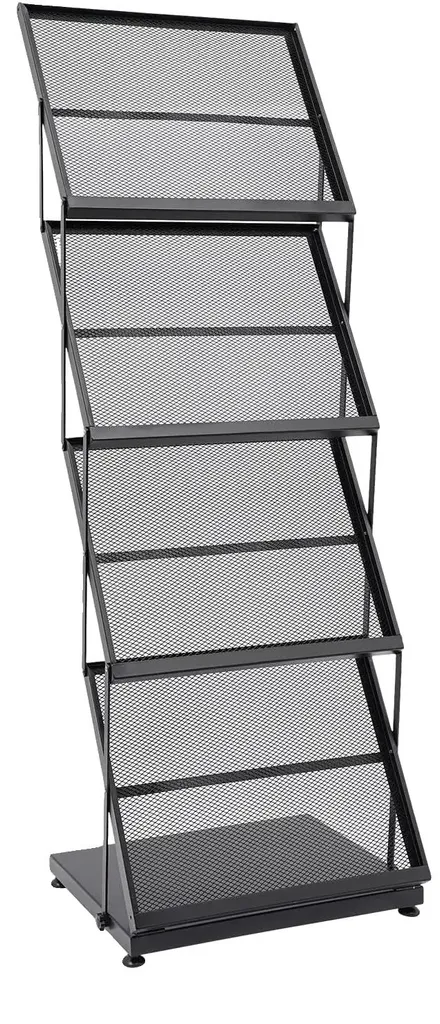 Porte-revues pliable noir à 4 niveaux pour salon et bureau moderne