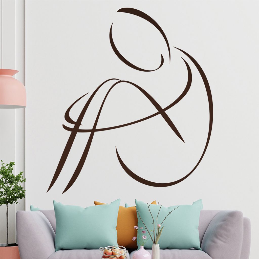 Mensch sitzend - Linien Wandtattoo in 6 Größen - Wandaufkleber Wall Sticker - Dekoration, Küche, Wohnzimmer, Schlafzimmer, Badezimmer