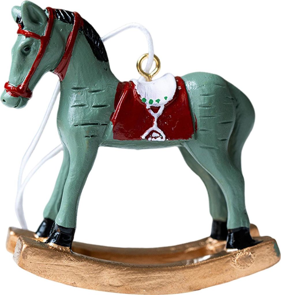Weihnachtliche Hängepferdefiguren aus Kunstharz, weißes Schaukelpferd als Ornament, auffällige festliche Dekoration